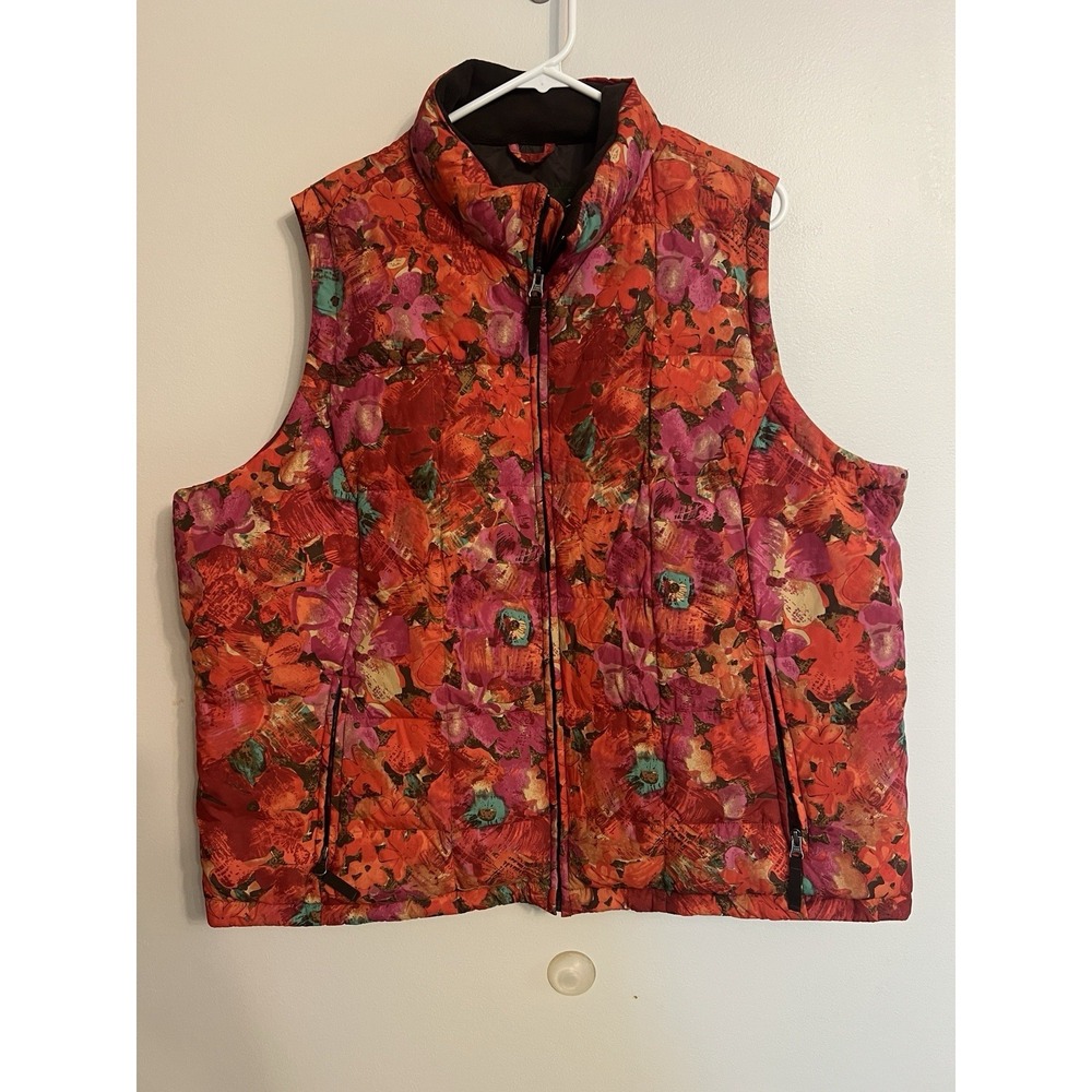 Eddie Bauer Puffer Vest Women Size Size 2X Goose Down Quilted Floral EUC